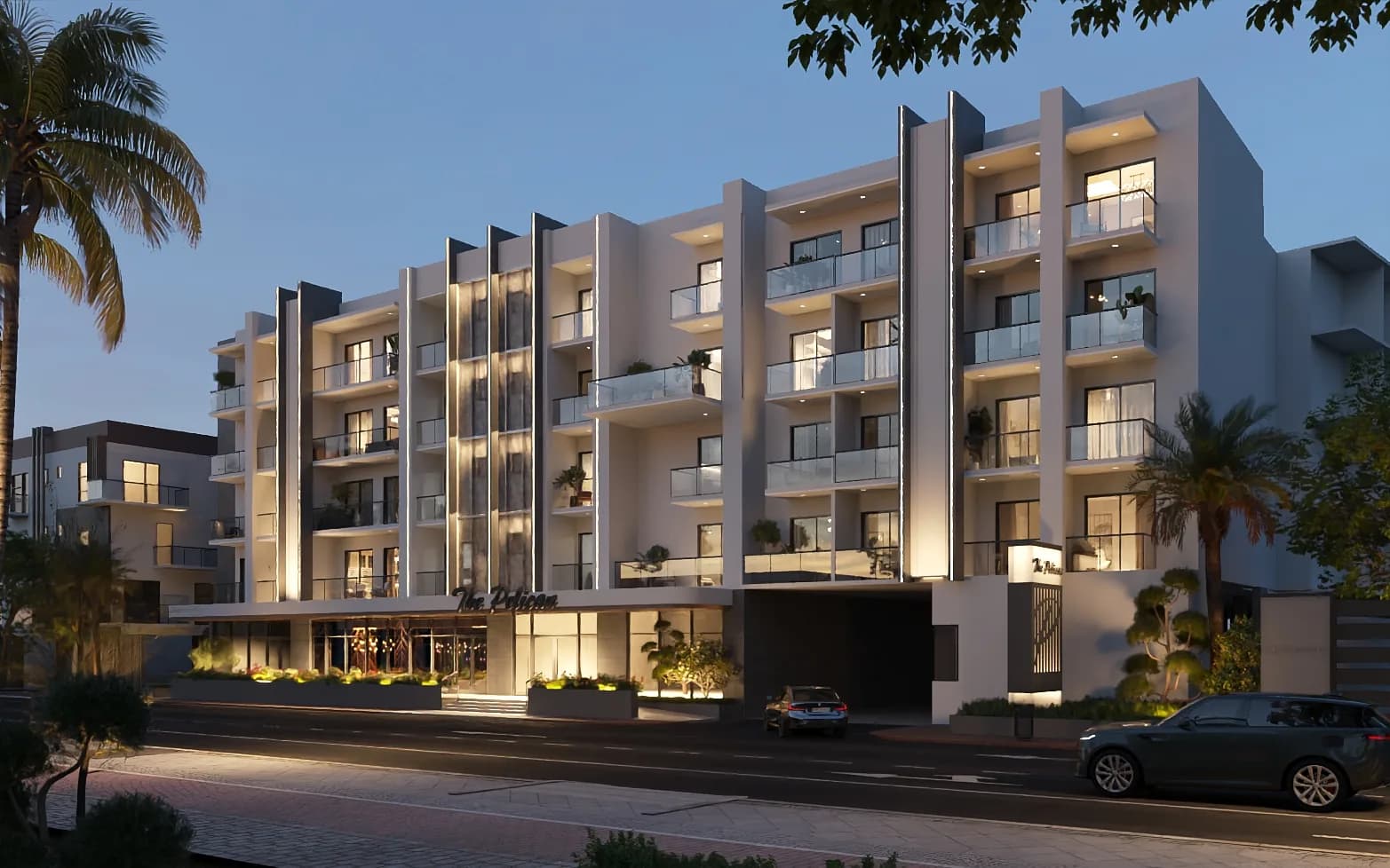 The Pelican Hotel Apartments at night